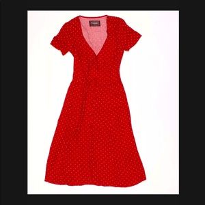 Reformation red polka dot button front midi dress 0P
